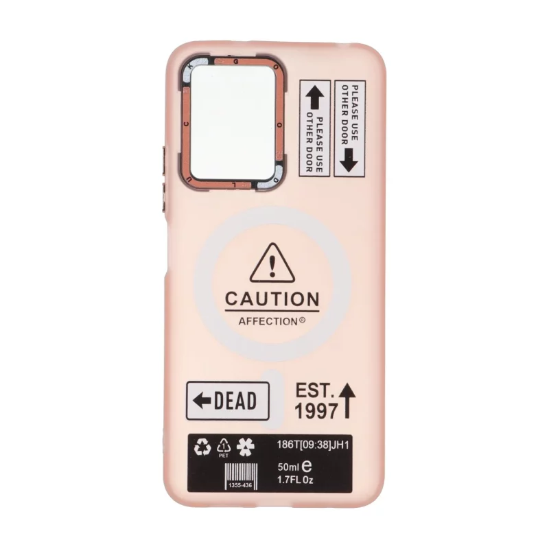 قاب Caution مات طرح مگ سیف دکمه متال Xiaomi Redmi Note 12 4G - صورتی - تصویر 2