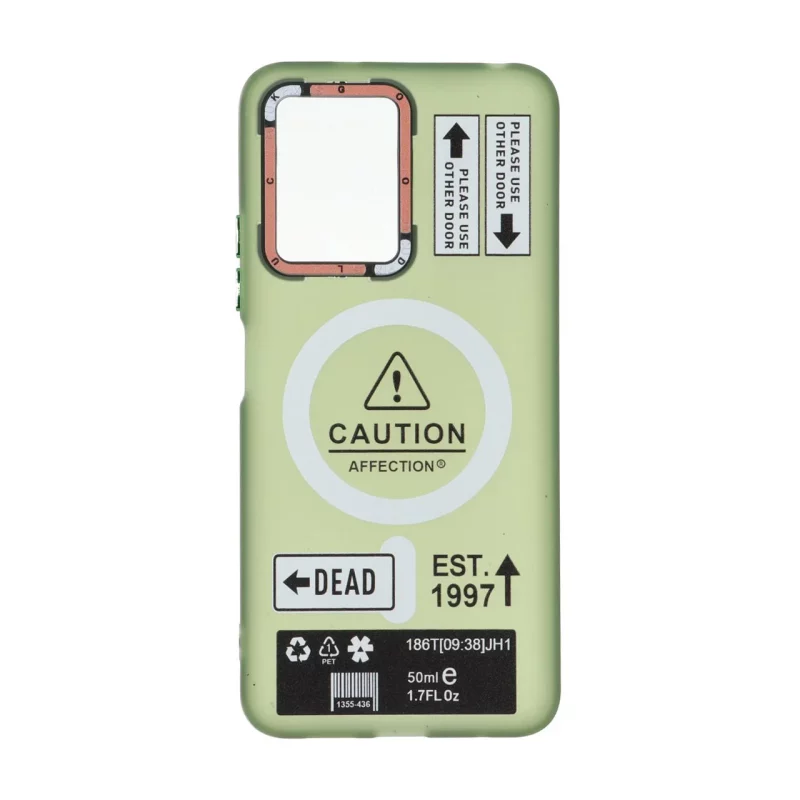 قاب Caution مات طرح مگ سیف دکمه متال Xiaomi Redmi Note 12 4G - سبز - تصویر 2