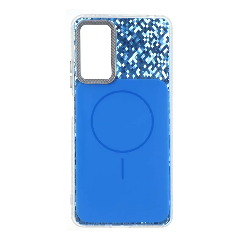 قاب مستطیلی طرح مگ سیف شطرنجی براق لنز کربن Xiaomi Redmi Note 12 Pro 4G / Redmi Note 11 Pro - آبی - تصویر 2