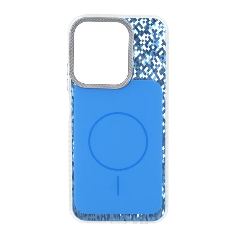 قاب مستطیلی طرح مگ سیف شطرنجی براق لنز کربن Xiaomi Redmi 15C / Poco C85 - آبی - تصویر 2
