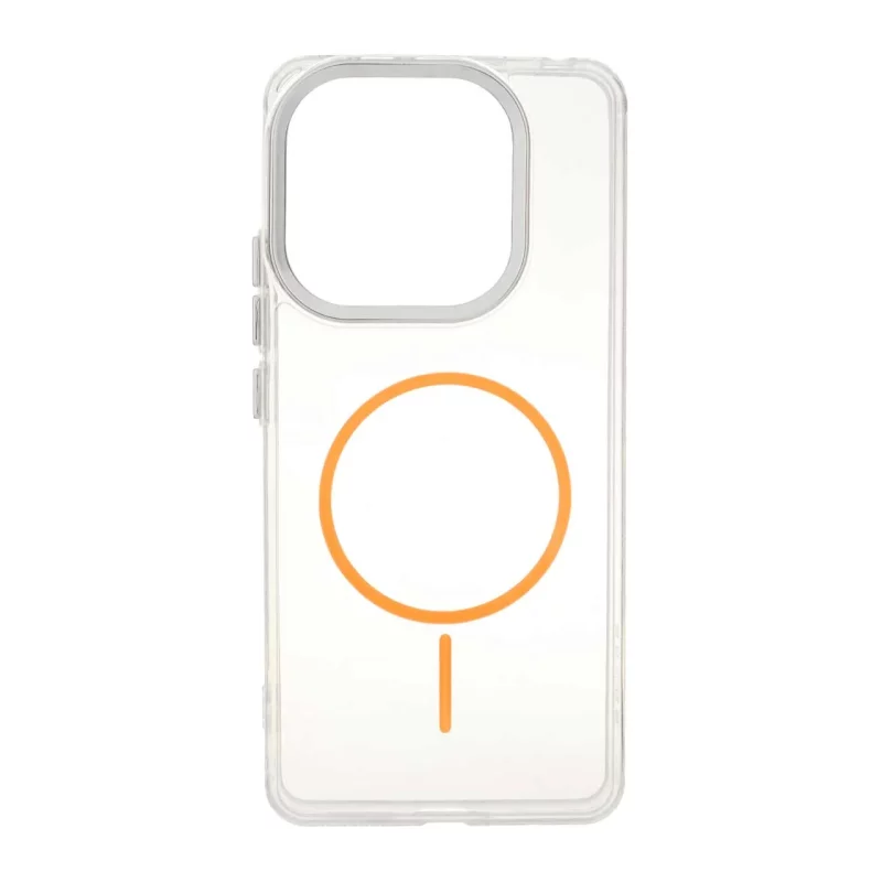 قاب ژله ای شفاف لنز کروم طرح مگ سیف Xiaomi Redmi Note 14 4G - نارنجی - تصویر 2