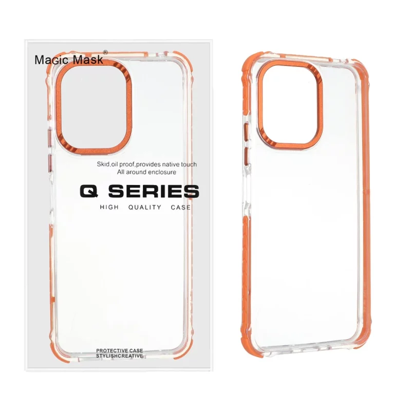 قاب Magic Mask شفاف ایربگ دار لنز آلومینیومی Xiaomi Redmi 13C / Poco C65 - نارنجی (پک دار) - تصویر 2
