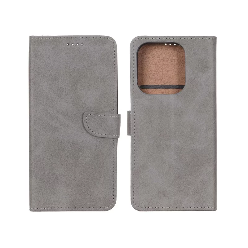 کیف چرمی موبایل مگنتی Xiaomi Redmi Note 14 4G - خاکستری - تصویر 2