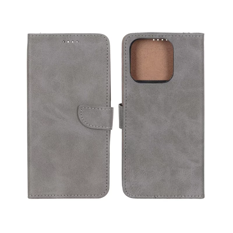 کیف چرمی موبایل مگنتی Xiaomi Redmi 12C / Redmi 11A / Poco C55 - خاکستری - تصویر 2