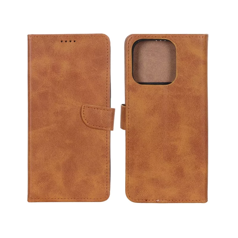 کیف چرمی موبایل مگنتی Xiaomi Redmi 12C / Redmi 11A / Poco C55 - عسلی - تصویر 2