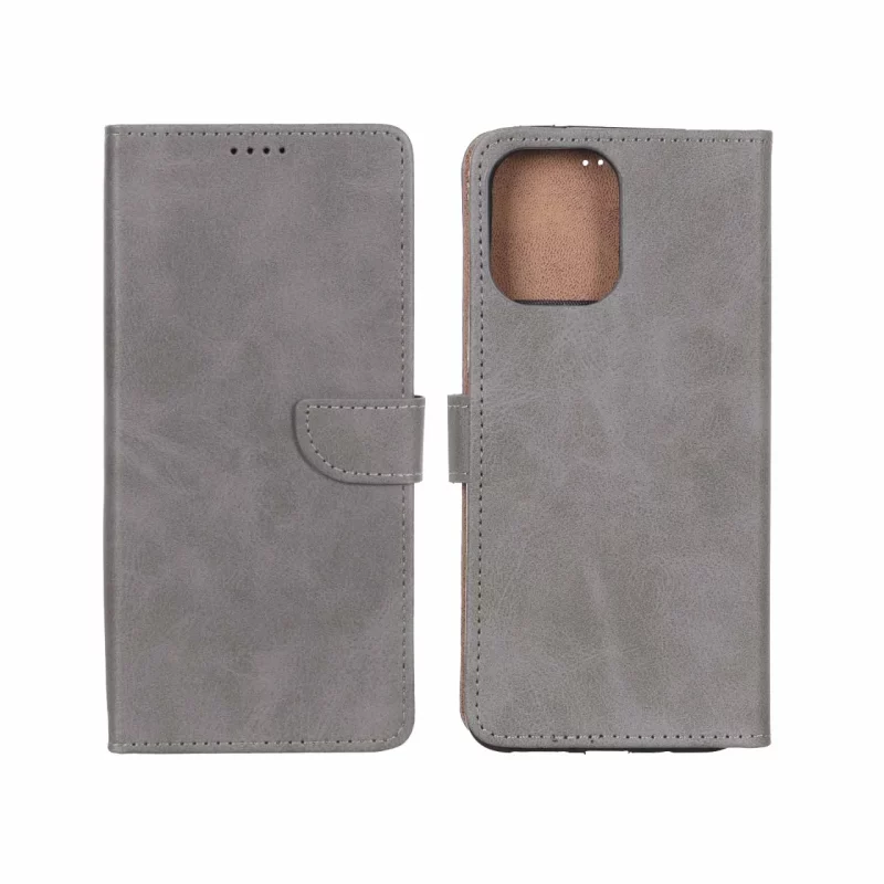 کیف چرمی موبایل مگنتی Xiaomi Redmi 12 / Poco M6 Pro 5G - خاکستری - تصویر 2