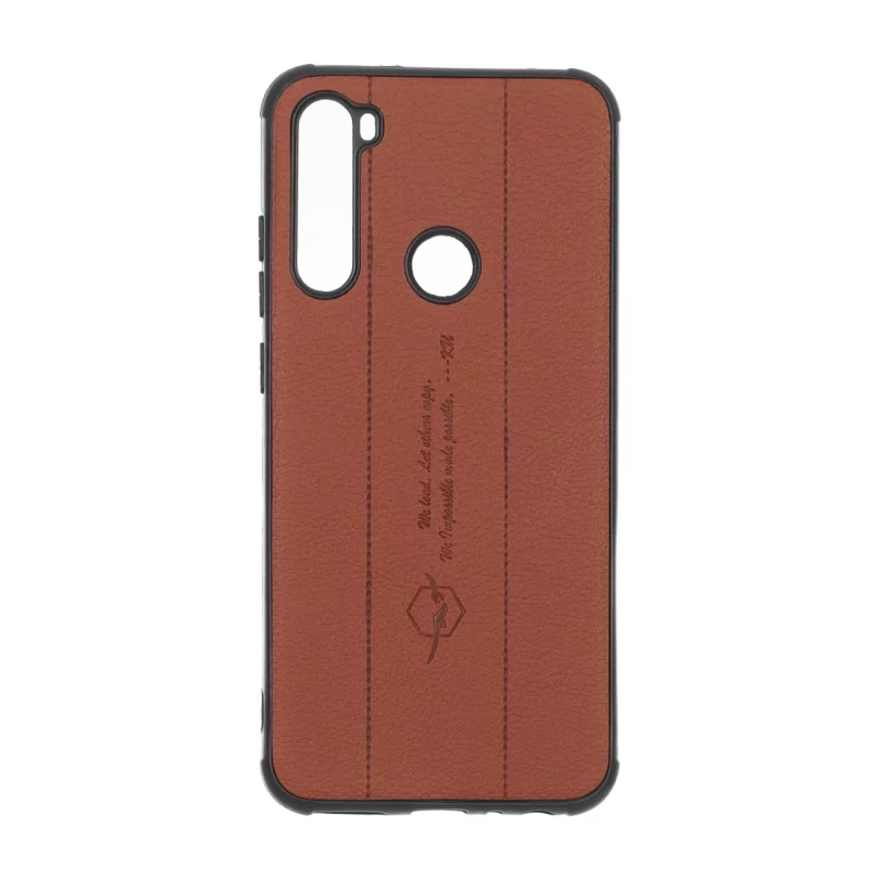 قاب چرمی Text طرح دوخت Xiaomi Redmi Note 8 - قهوه ای - تصویر 2