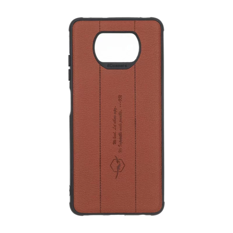 قاب چرمی Text طرح دوخت Xiaomi Poco X3 / Poco X3 Pro / Poco X3 NFC - قهوه ای - تصویر 2