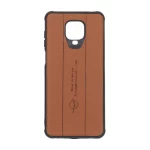 قاب چرمی Text طرح دوخت Xiaomi Redmi Note 9S / Redmi Note 9 Pro / Redmi Note 9 Pro Max - قهوه ای روشن
