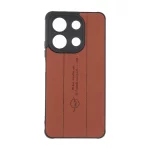 قاب چرمی Text طرح دوخت محافظ لنزدار Xiaomi Redmi Note 13 4G - قهوه ای