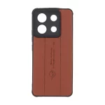 قاب چرمی Text طرح دوخت محافظ لنزدار Xiaomi Redmi Note 13 Pro 5G / Poco X6 5G - قهوه ای