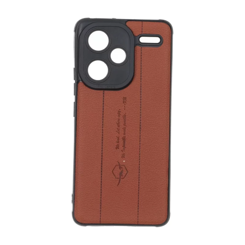 قاب چرمی Text طرح دوخت محافظ لنزدار Xiaomi Redmi Note 13 Pro Plus 5G - قهوه ای - تصویر 2