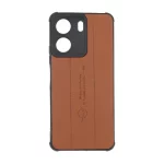 قاب چرمی Text طرح دوخت محافظ لنزدار Xiaomi Redmi 13C / Poco C65 - قهوه ای روشن