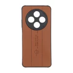 قاب چرمی Text طرح دوخت محافظ لنزدار Xiaomi Redmi 14C / Redmi A4 / Poco C75 - قهوه ای روشن