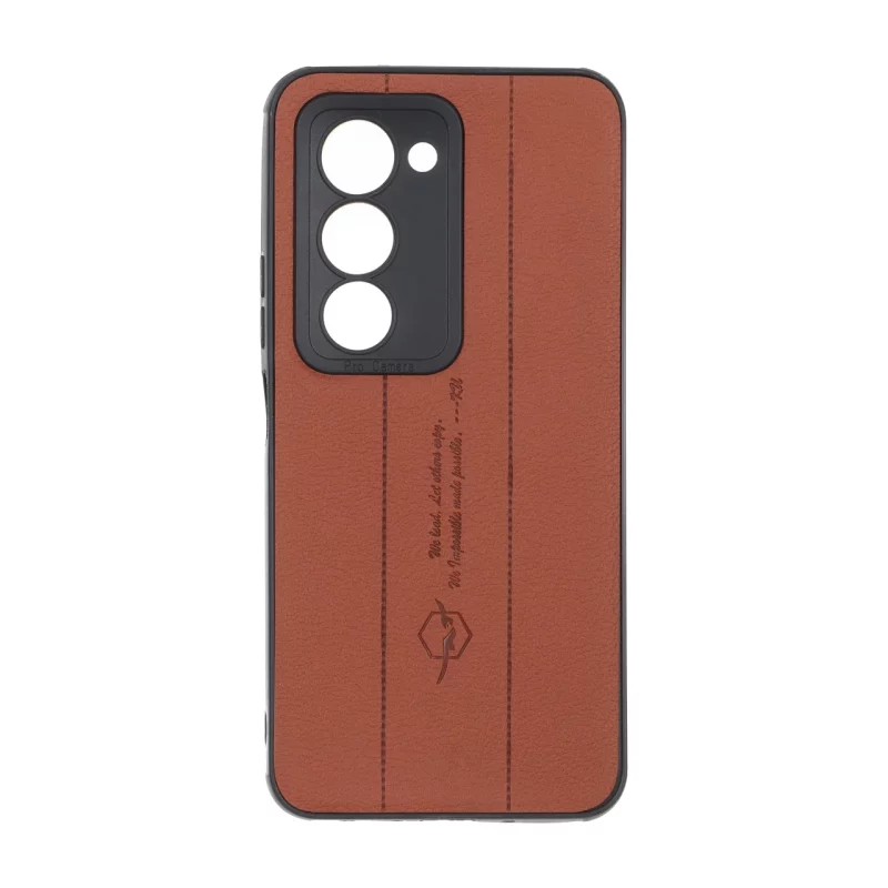 قاب چرمی Text طرح دوخت محافظ لنزدار Xiaomi Redmi 15 4G - قهوه ای - تصویر 2