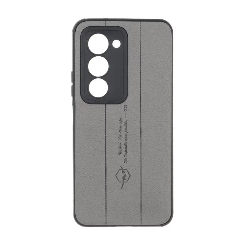 قاب چرمی Text طرح دوخت محافظ لنزدار Xiaomi Redmi 15 4G - خاکستری - تصویر 2