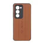 قاب چرمی Text طرح دوخت محافظ لنزدار Xiaomi Redmi 15 4G - قهوه ای روشن