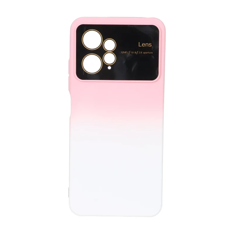 قاب Auto Focus دو رنگ محافظ لنز گلس دار Xiaomi Redmi Note 12 4G - صورتی سفید - تصویر 2