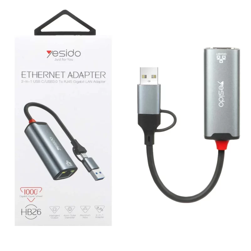 هاب 2 پورت yesido USB3.0 مدل HB26 - خاکستری (گارانتی 18 ماه تعویض نیکان همراه) - تصویر 2