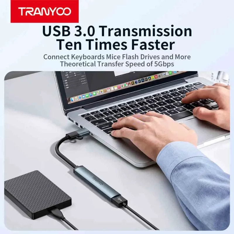 هاب 4 پورت Tranyoo مدل HB11-AC - خاکستری - تصویر 5