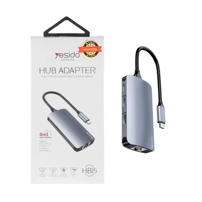 هاب 6 پورت Yesido Type-C مدل HB15 - خاکستری (گارانتی 18 ماه تعویض نیکان همراه) - تصویر 2