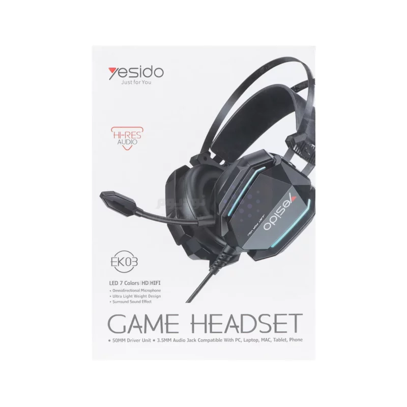هدفون باسیم گیمینگ Yesido مدل EK03 ، با نورپردازی RGB - مشکی (گارانتی 18 ماه تعویض نیکان همراه) - تصویر 9