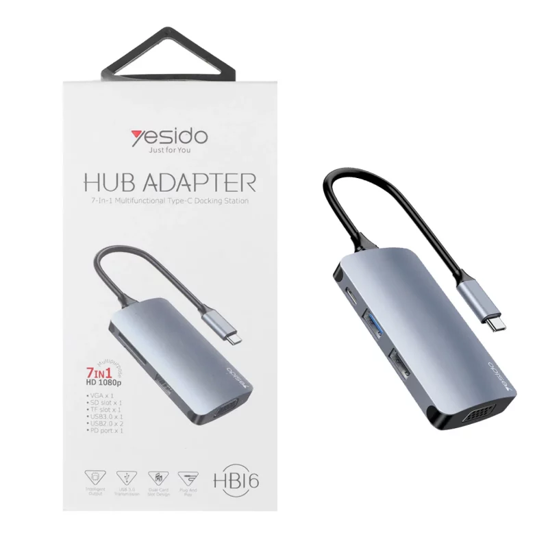 هاب 7 پورت Yesido Type-C مدل HB16 - خاکستری (گارانتی 18 ماه تعویض نیکان همراه) - تصویر 2