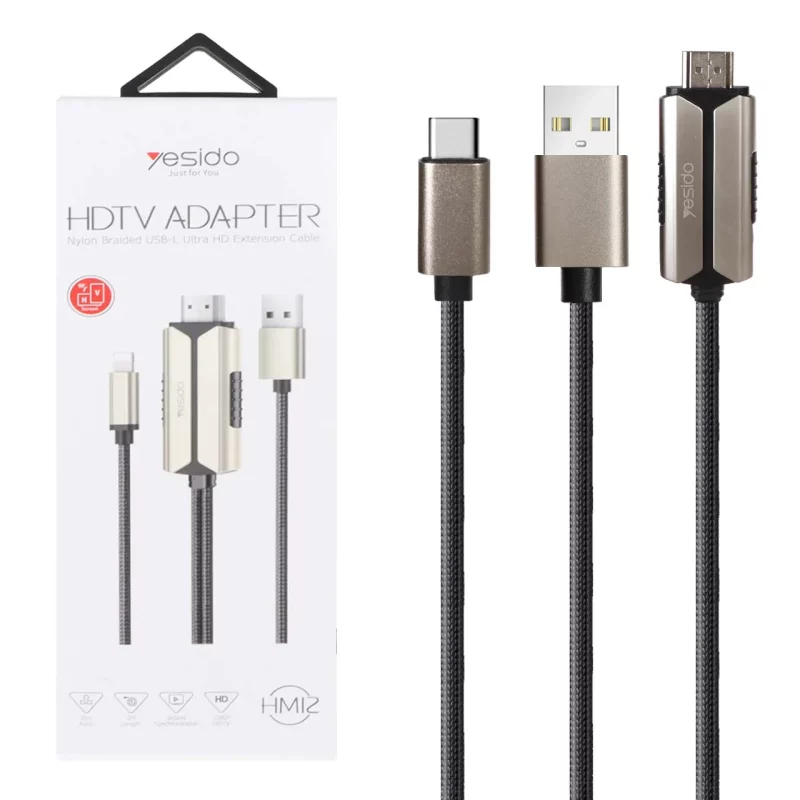 کابل 2 متری Yesido Lightning To HDMI مدل HM12 - مشکی (گارانتی 18 ماه تعویض نیکان همراه) - تصویر 2