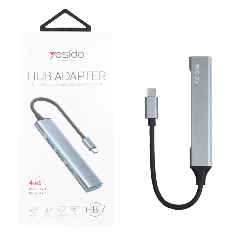 هاب 4 پورت Yesido Type-C مدل HB17 - خاکستری (گارانتی 18 ماه تعویض نیکان همراه) - تصویر 2