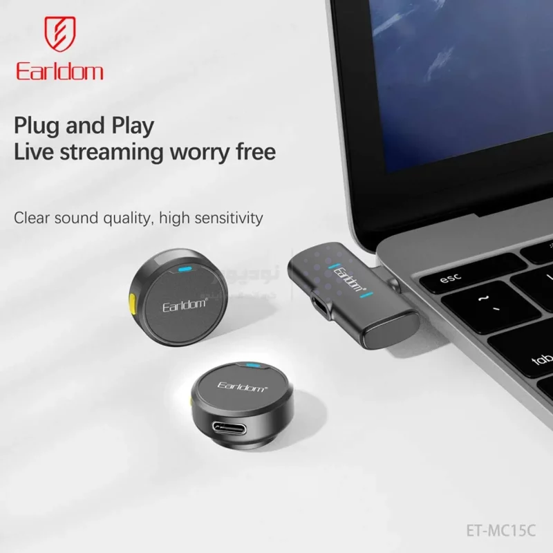میکروفون بی سیم یقه ای Earldom Type-C مدل MC15C - مشکی - تصویر 10
