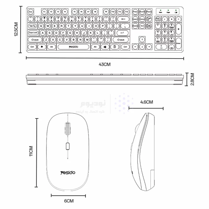 کیبورد و ماوس بی سیم Yesido مدل KB42 - مشکی (گارانتی 18 ماه تعویض نیکان همراه) - تصویر 6