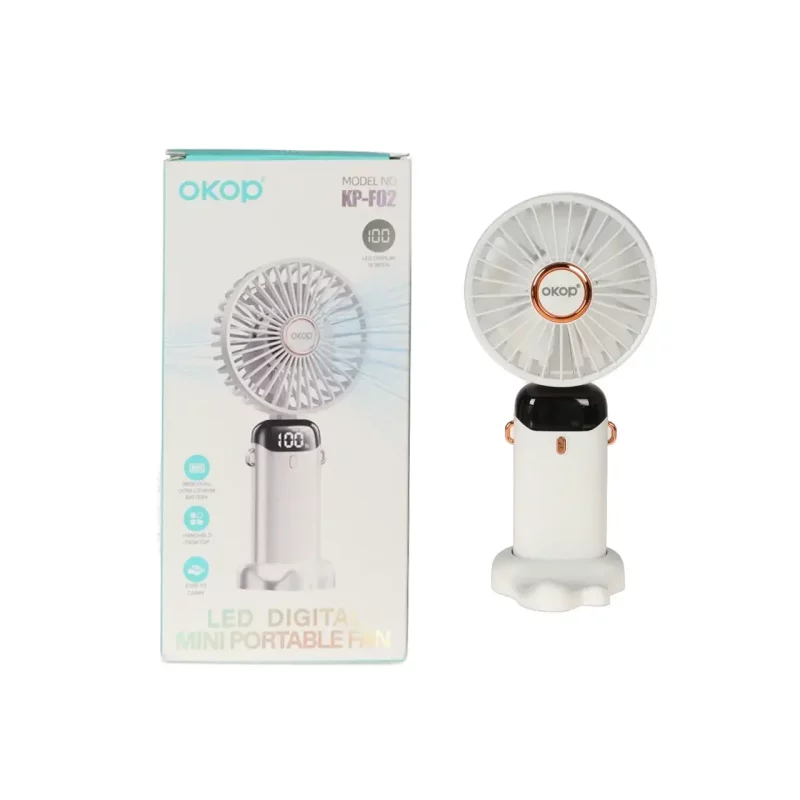 پنکه دستی قابل حمل پایه دار Okop مدل KP-F02 - سفید - تصویر 2