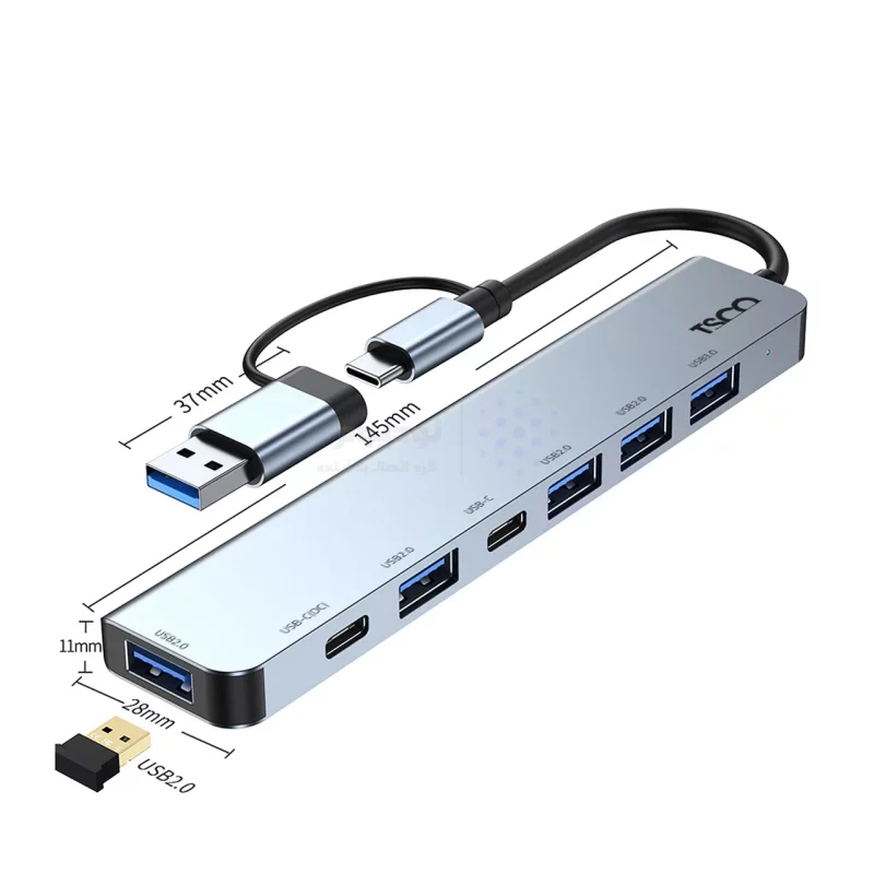 هاب 7 پورت TSCO Type-C/ USB3.0 مدل THU 1148 - خاکستری (گارانتی 12 ماهه تسکو) - تصویر 5