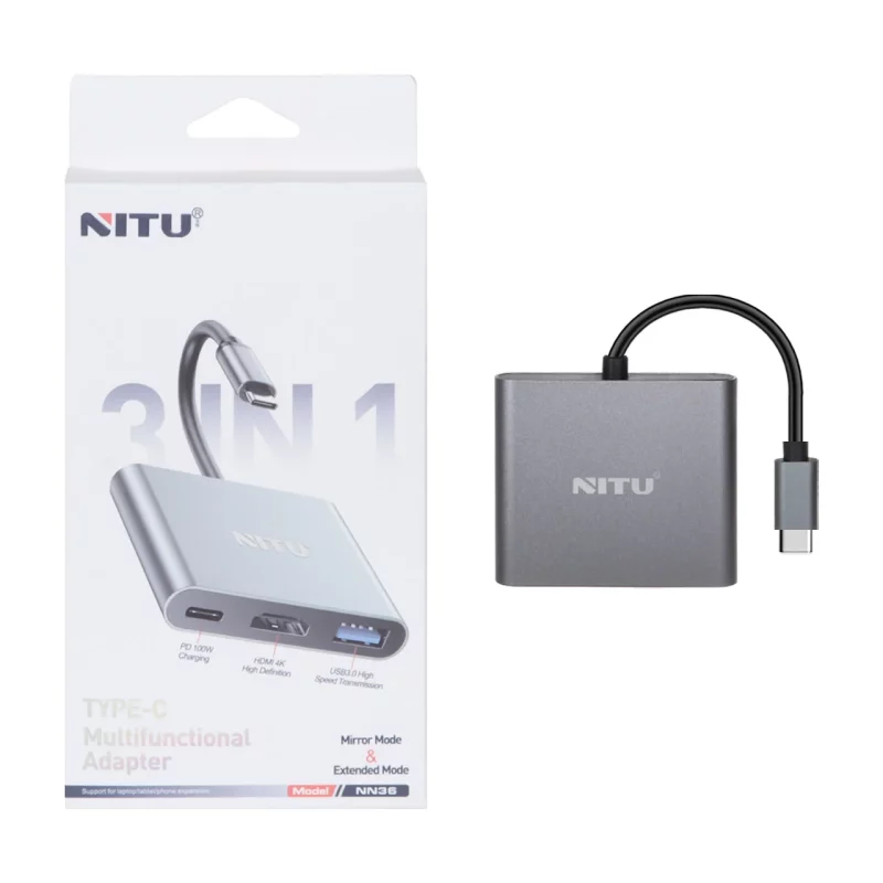 هاب و تبدیل Type-C به HDMI مدل NITU NN36 ، سه پورت مخصوص موبایل و تبلت و لپ تاپ – رنگ خاکستری (گارانتی 18 ماه تعویض نیکان همراه) - تصویر 2