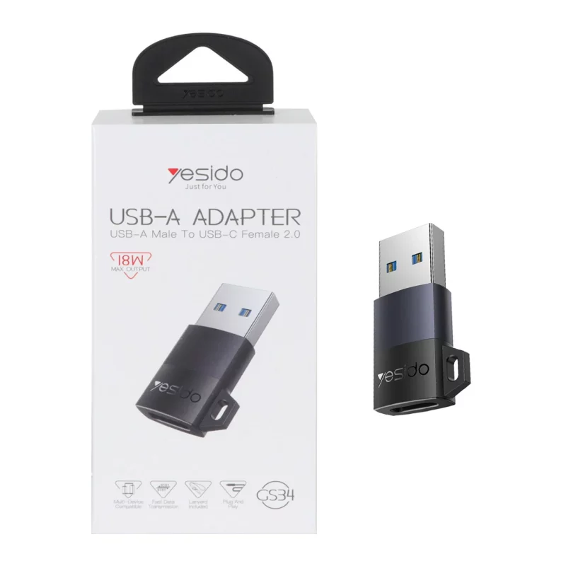 تبدیل Yesido USB To Type-C مدل GS34 18W - مشکی (گارانتی 18 ماه تعویض نیکان همراه) - تصویر 2