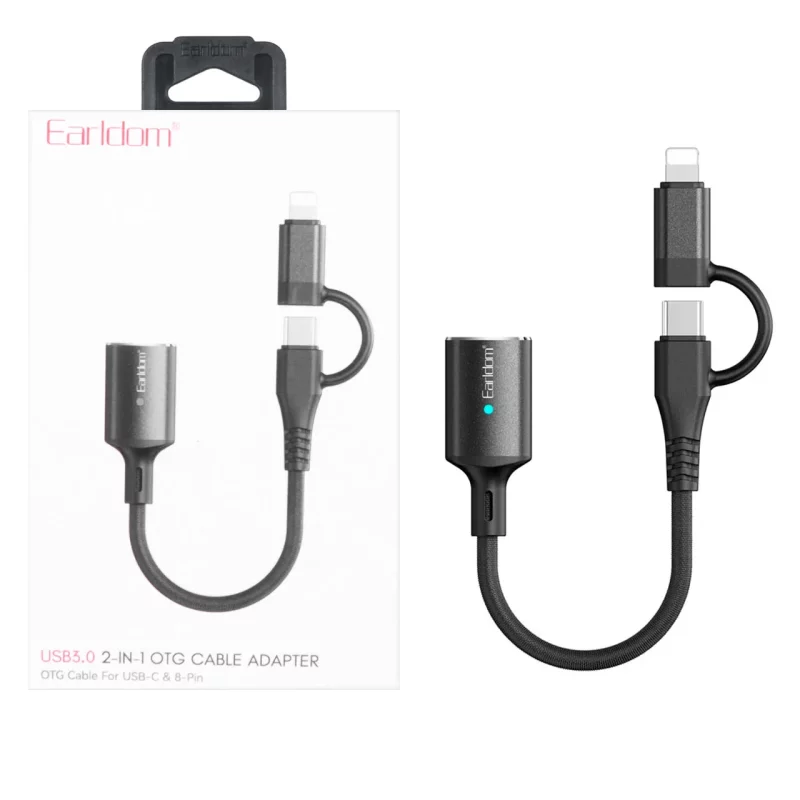 تبدیل Earldom OTG Type-C & Lightning TO USB3.0 مدل OT109CL - مشکی - تصویر 2