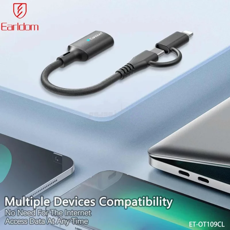 تبدیل Earldom OTG Type-C & Lightning TO USB3.0 مدل OT109CL - مشکی - تصویر 3