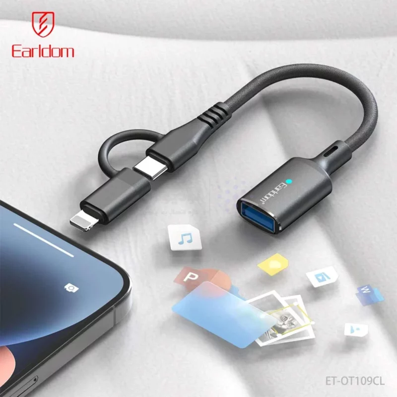 تبدیل Earldom OTG Type-C & Lightning TO USB3.0 مدل OT109CL - مشکی - تصویر 6