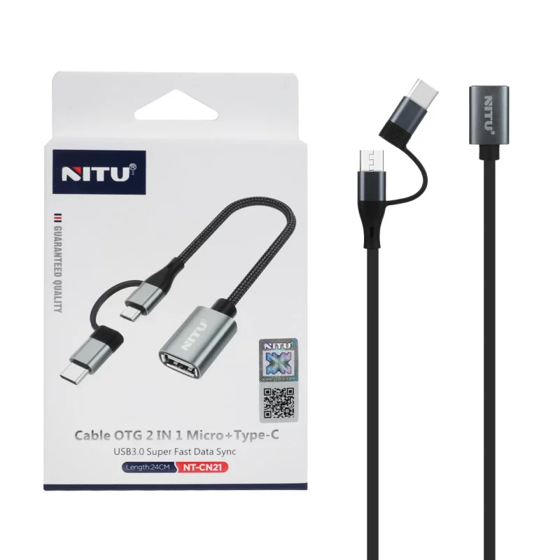 تبدیل NITU OTG TO Type-C & micro USB مدل CN21 - مشکی خاکستری (گارانتی 18 ماه تعویض نیکان همراه) - تصویر 2