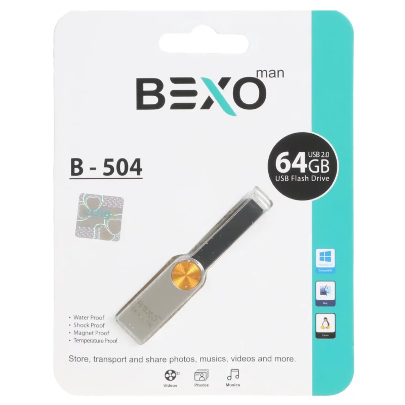 BEXO B-504 USB2.0 Flash Memory - 64GB (گارانتی داده پردازی آواتک) طلایی - تصویر 2