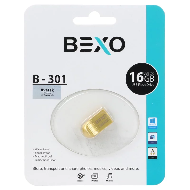 BEXO B-301 USB2.0 Flash Memory-16GB (گارانتی داده پردازی آواتک) طلایی - تصویر 2