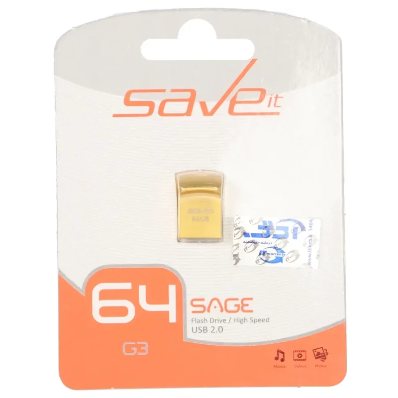 Save it Sage USB2.0 Flash Memory - 64GB طلایی (گارانتی مادام العمر آی تین) - تصویر 2