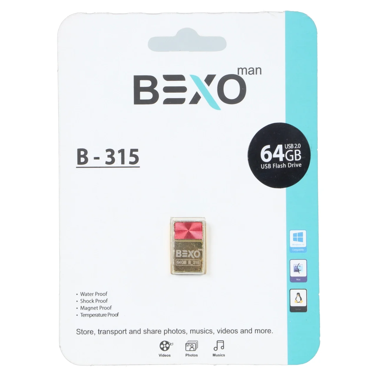 1398-4582046-1 BEXO B-315 USB2.0 Flash Memory - 64GB (گارانتی داده پردازی آواتک) قرمز طلایی - تصویر 1