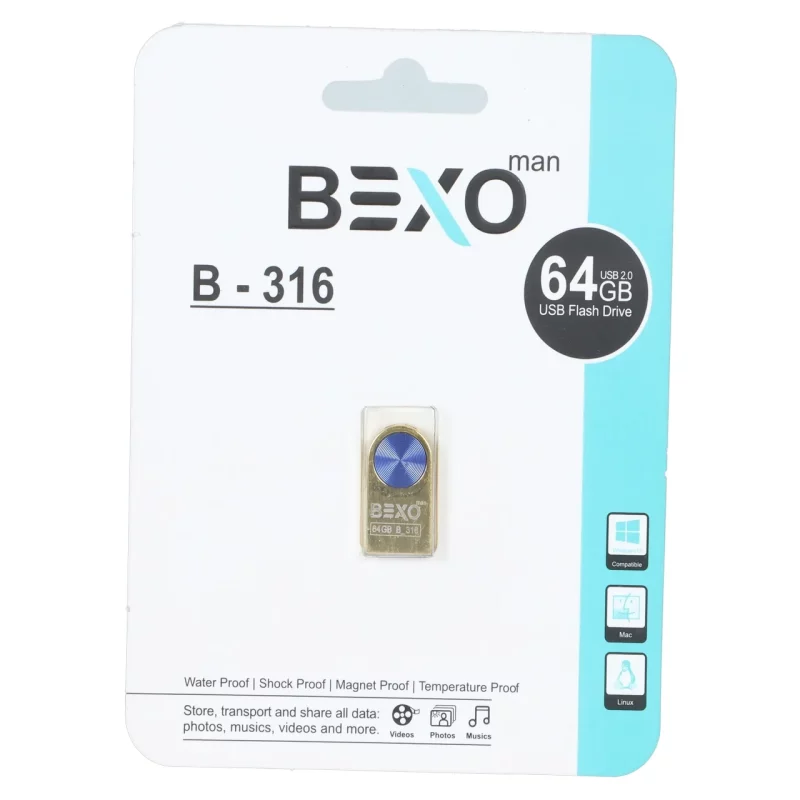 BEXO B-316 USB2.0 Flash Memory - 64GB (گارانتی داده پردازی آواتک) آبی طلایی - تصویر 2