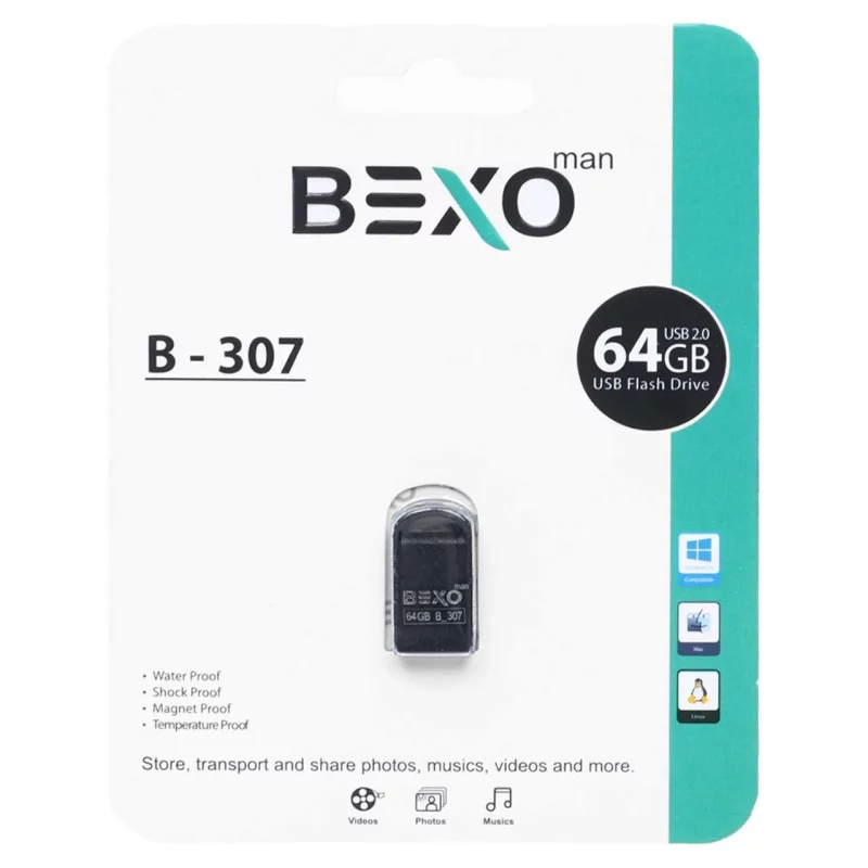 BEXO B-307 USB2.0 Flash Memory - 64GB (گارانتی داده پردازی آواتک) مشکی - تصویر 2