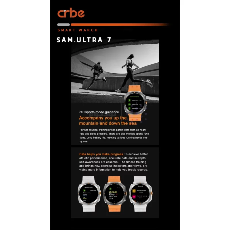 ساعت هوشمند Crbe مدل Sam Ultra 7 - مشکی (گارانتی یکساله PMC) - تصویر 7