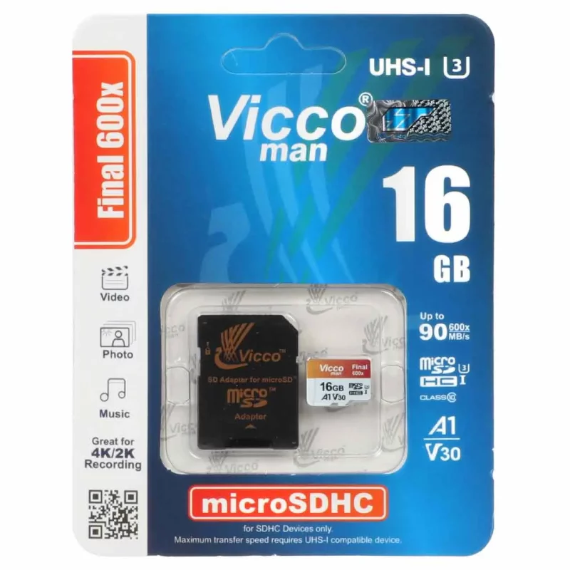 Viccoman Final 600X microSDHC & adapter UHS-I U3 Class 10-90MB/s-16GB - تصویر 2