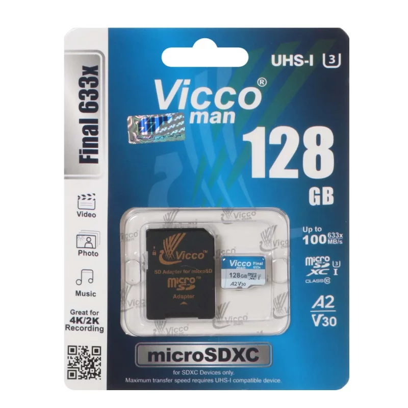 Vicco man Final 633X microSDXC & adapter UHS-I U3 Class 10-100MB/s -128GB (گارانتی مادام‌العمر رایانه نوین سگال) - تصویر 2