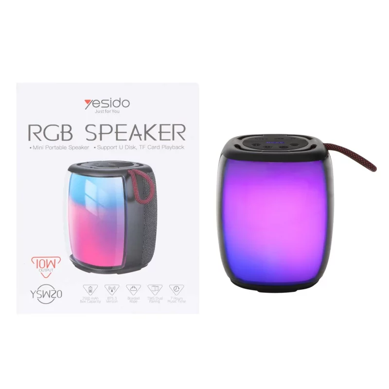 اسپیکر بی سیم شارژی 10 وات Yesido مدل YSW20 ، دارای درگاه رم و فلش، نورپردازی RGB - رنگ مشکی (گارانتی 18 ماه تعویض نیکان همراه) - تصویر 2