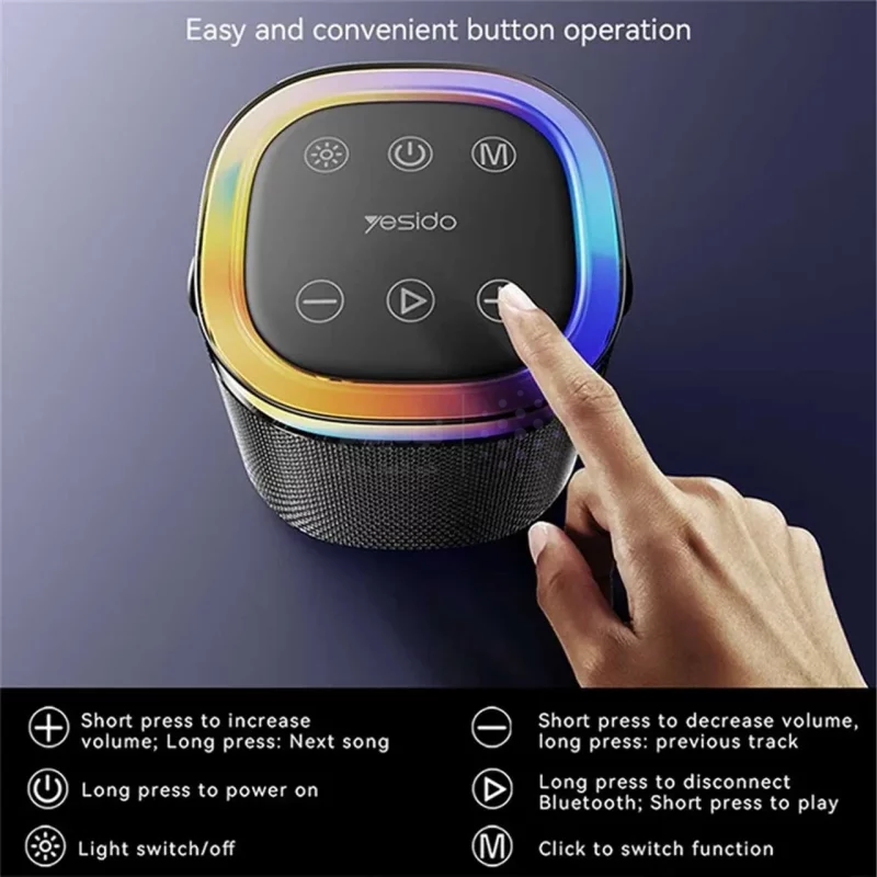 اسپیکر بی سیم شارژی 8 وات Yesido مدل YSW25 ، دارای درگاه AUX، نورپردازی RGB - رنگ مشکی (گارانتی 18 ماه تعویض نیکان همراه) - تصویر 10